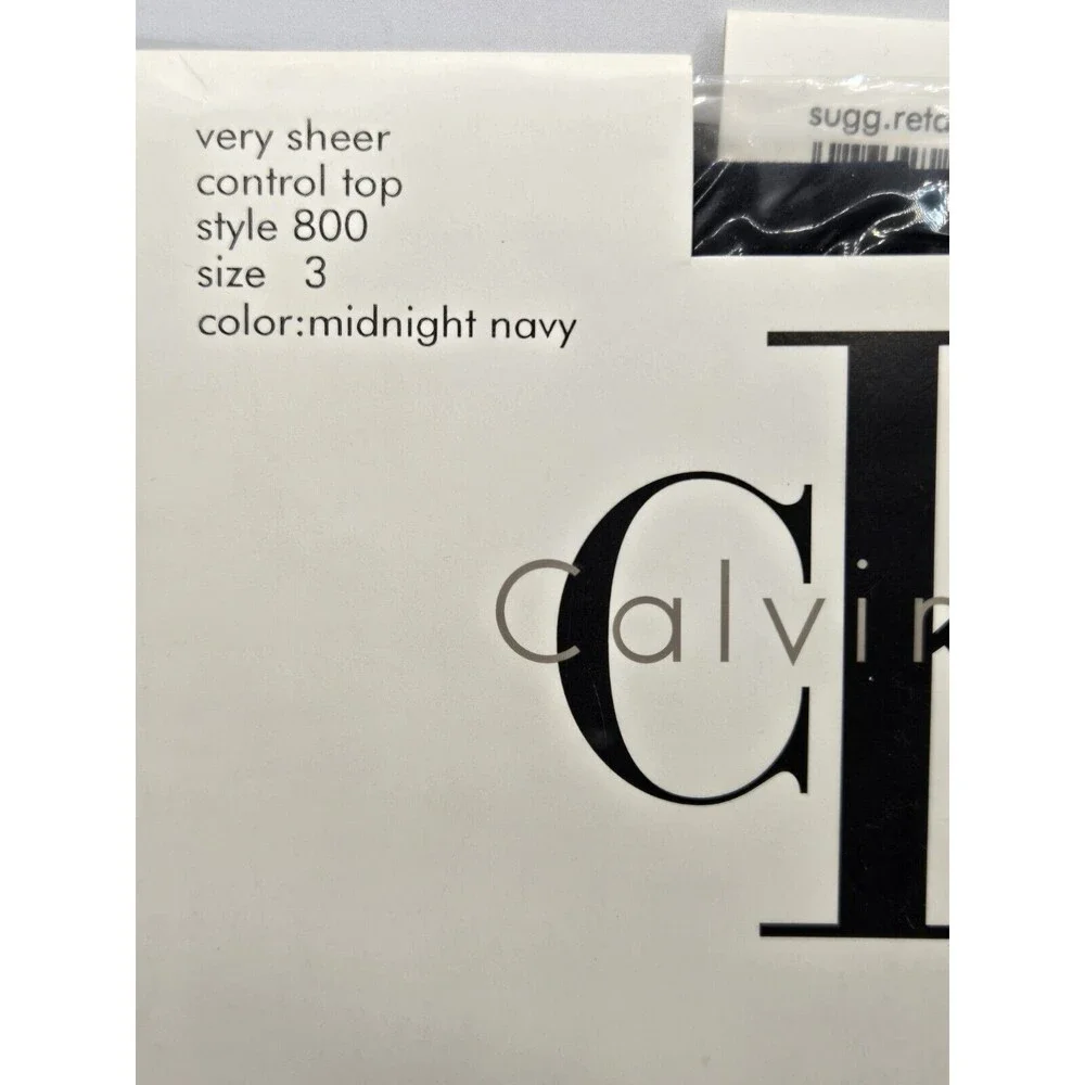 New Vintage 1992 CK Calvin Klein Control Top Pantyhose Midnight Navy Sz 3